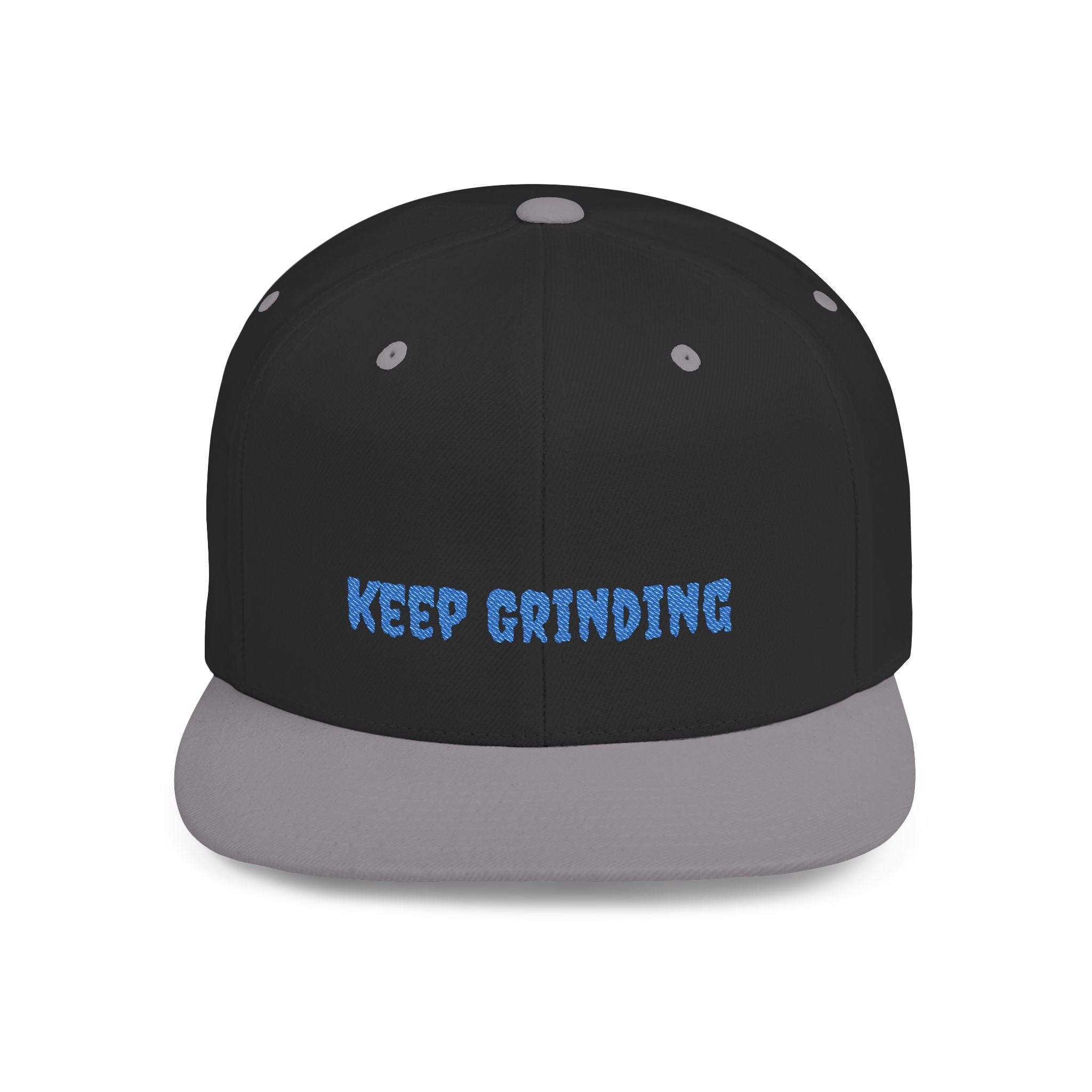 Flat Bill Snapback Cap — Blue Glitch Text Streetwear Hat