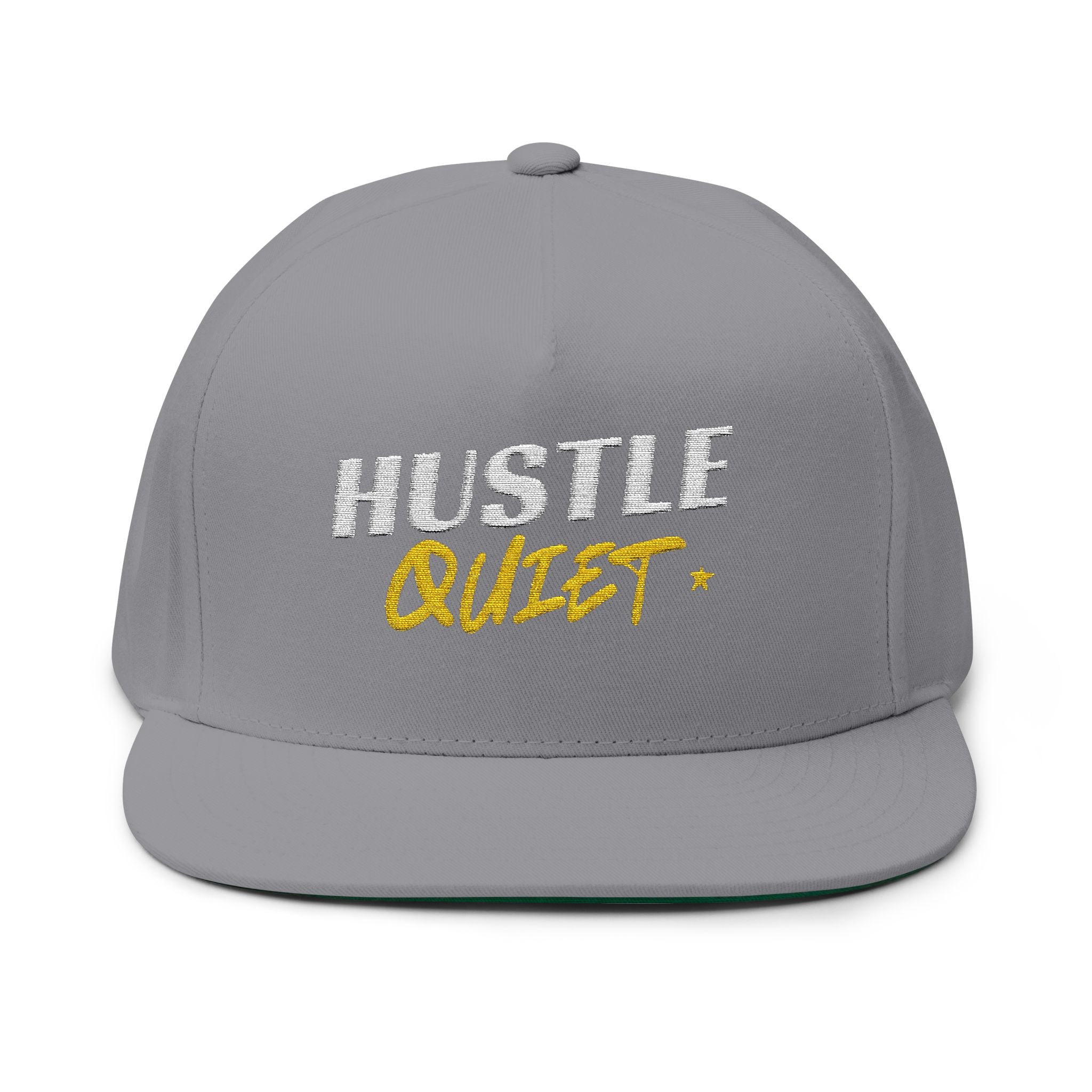 Flat Bill Cap — Embroidered "Hustle Quiet" Snapback Hat