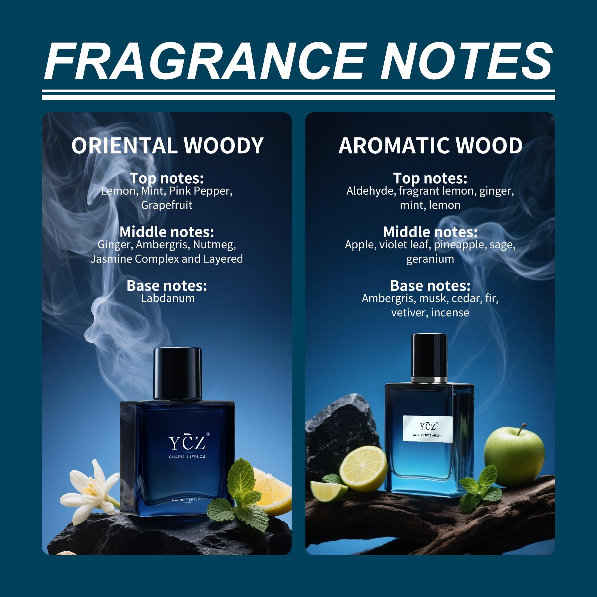 Ycz Charm Unfolds Marine Perfume for Men, 1.7 oz. Long Lasting Eau De Parfum Cologne For Men, Oriental Woody Fragrance - Ideal Special Occasions, Making it the Ideal gentlemen’s Gift