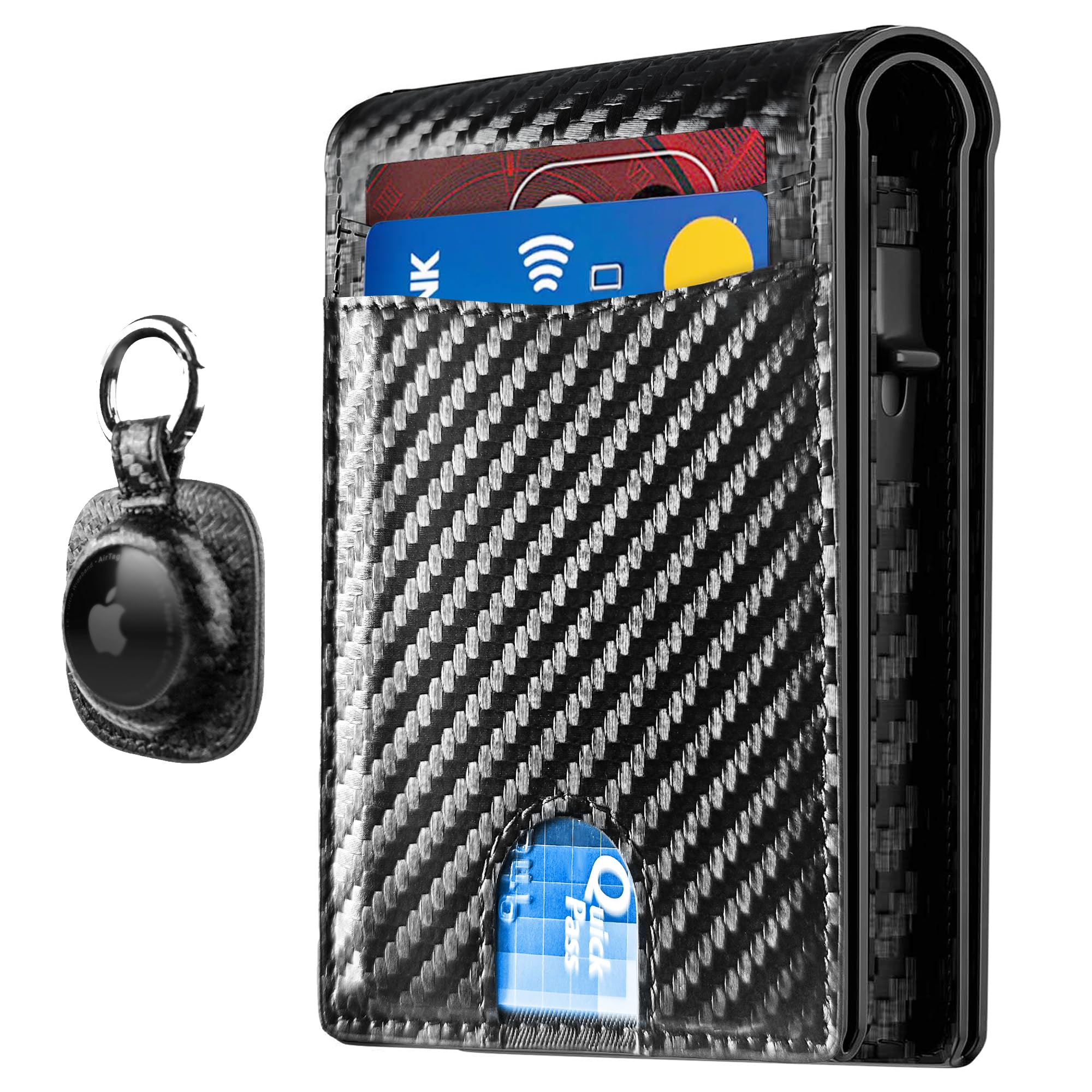 2025 Wallet for Men - RFID Blocking [Functional & Practical] Bifold Slim Minimalist Credit Card Holder Pop Up Wallet Metal Case with Cash Slot, Front Pocket with ID Window, Gift Boxed (Carbon Fiber)