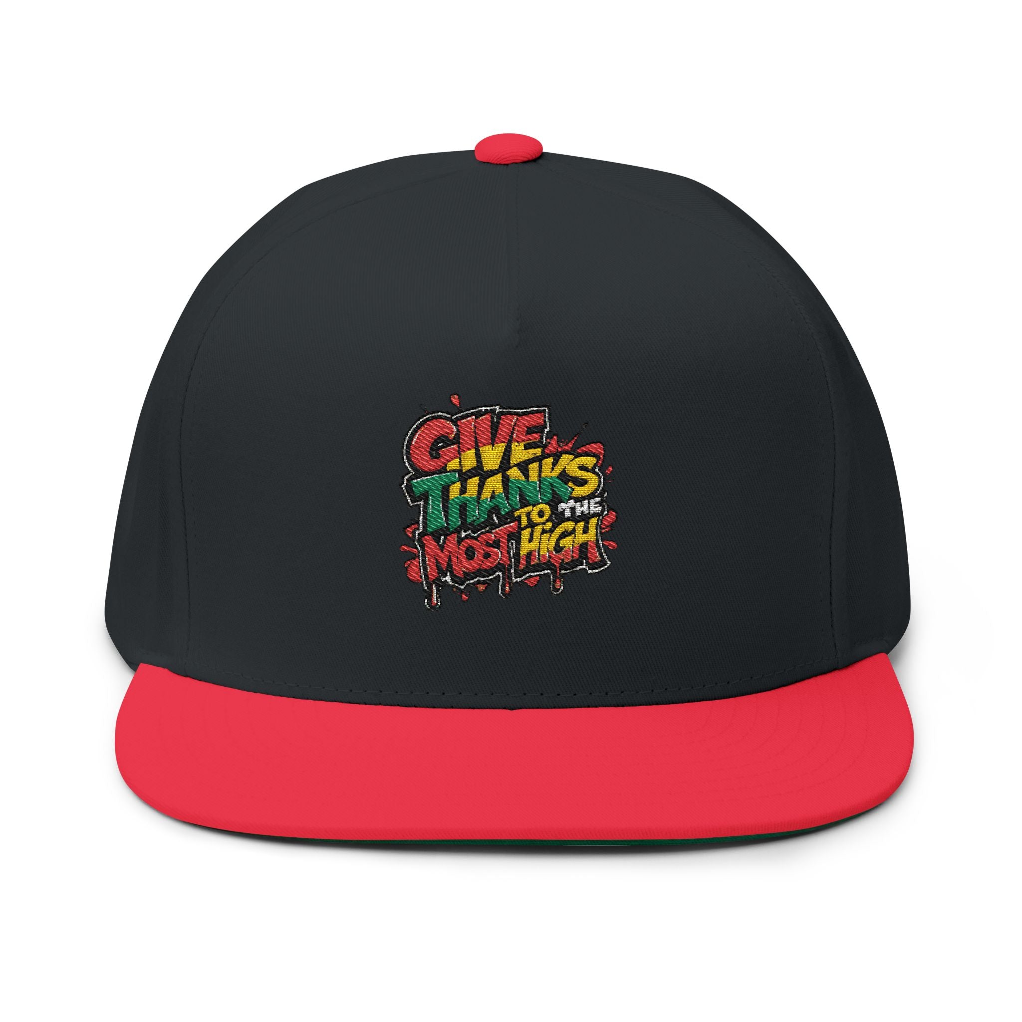 Flat Bill Cap — Colorful Graffiti “Give Thanks to the Most High” Embroidered Snapback