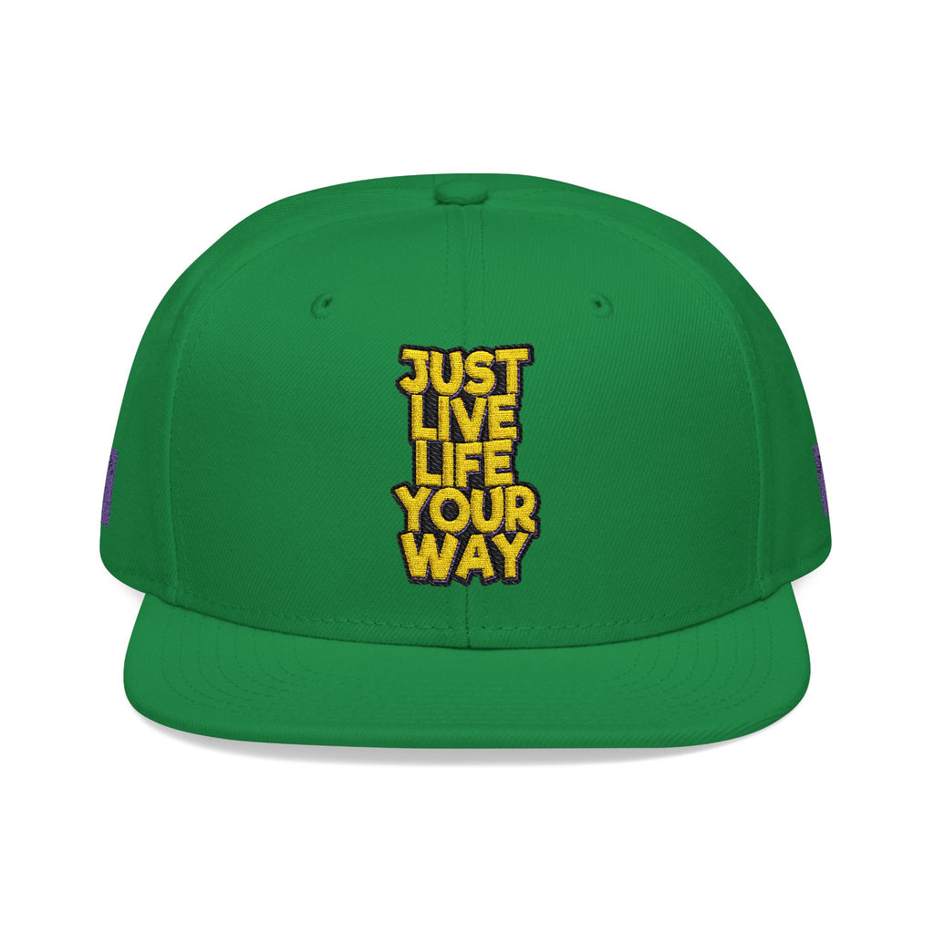 Embroidered Snapback Hat — Bold Yellow 'N' Floral Patch, Purple Side Accent