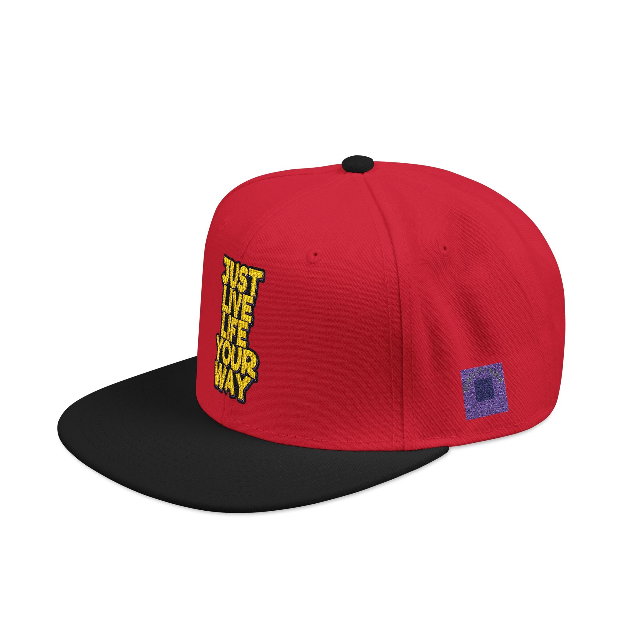 Embroidered Snapback Hat — Bold Yellow 'N' Floral Patch, Purple Side Accent
