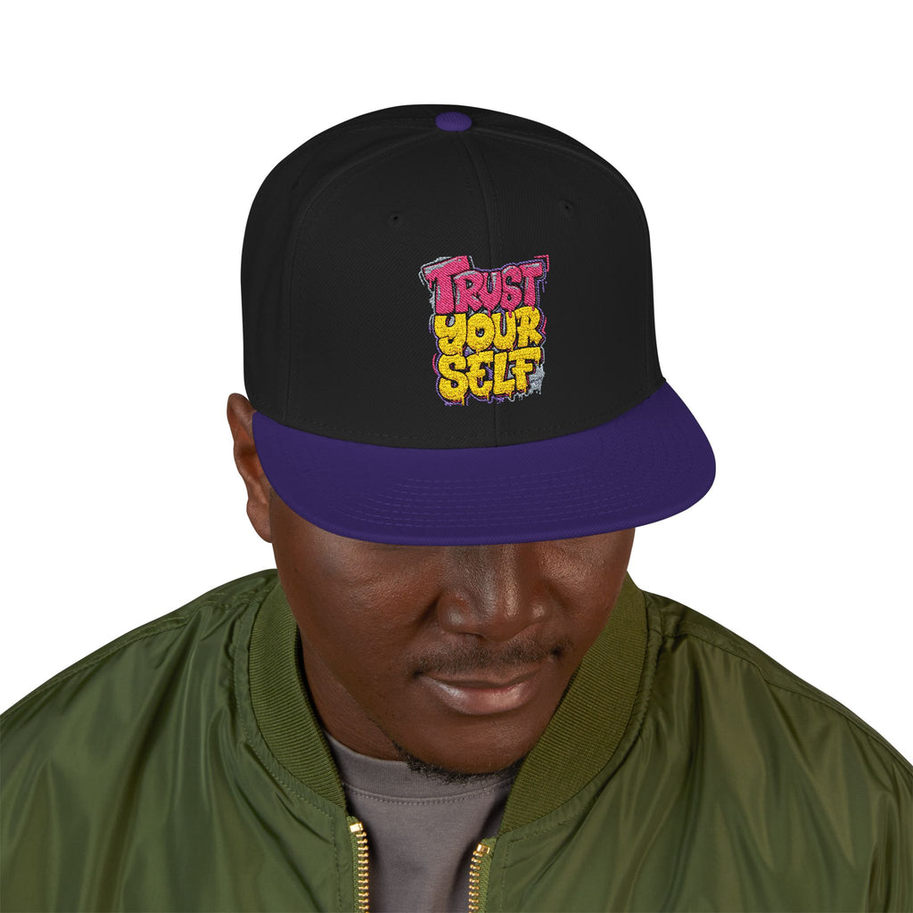 Flat Bill Cap — Embroidered "Trust Your Gut" Street Style Snapback