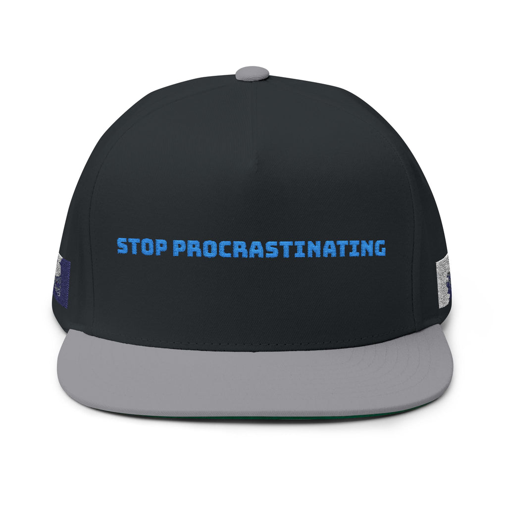 Flat Bill Cap - "Stop Procrastinating" | Trendy Unisex Hat, Casual Wear, Gift for Students, Motivational Apparel, Street Style
