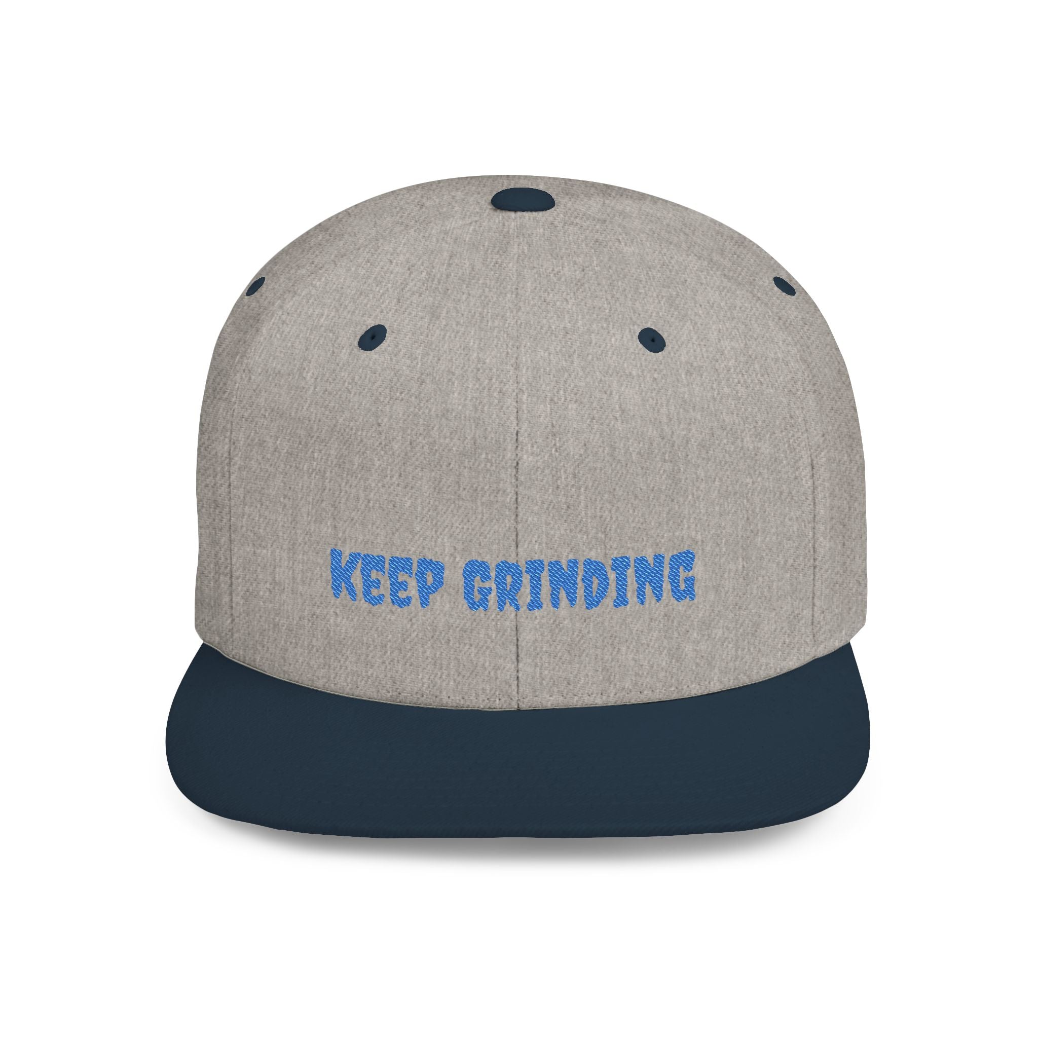 Flat Bill Snapback Cap — Blue Glitch Text Streetwear Hat