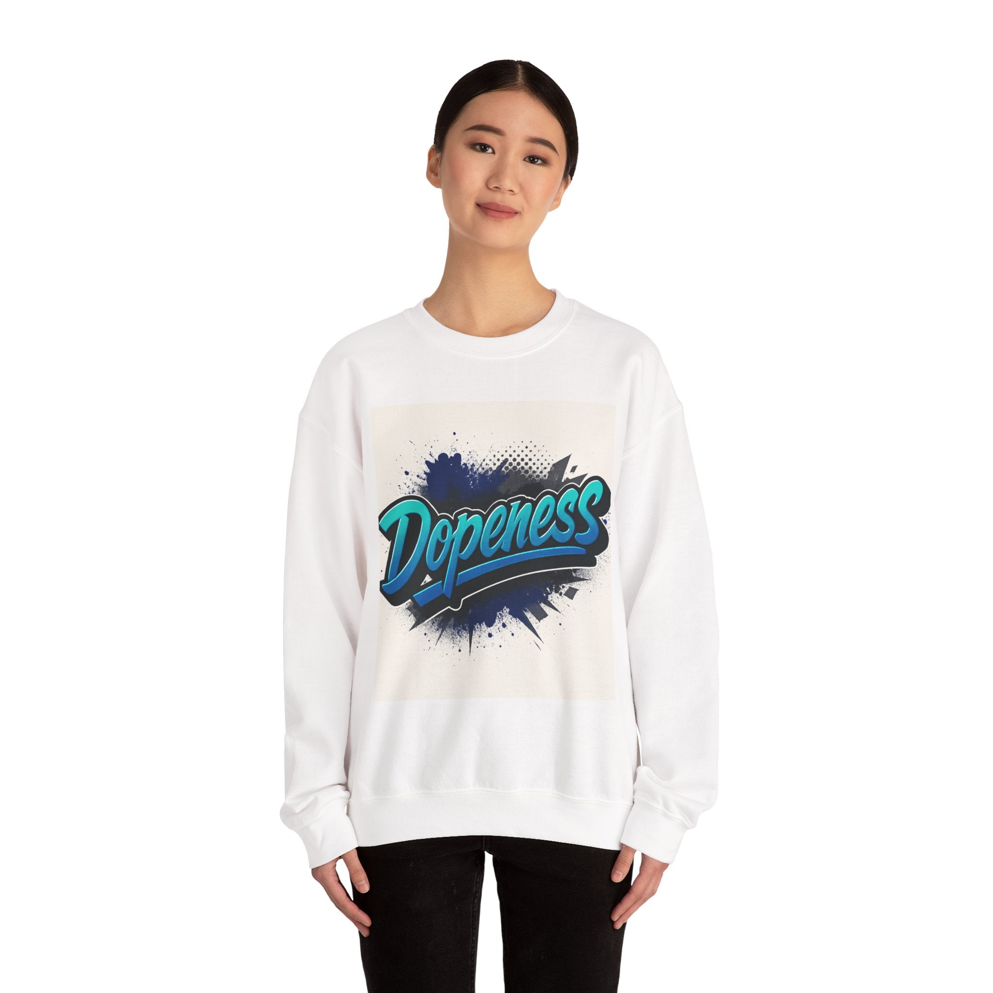 Dopeness Graphic Crewneck Sweatshirt — Retro Blue Streetwear Pullover