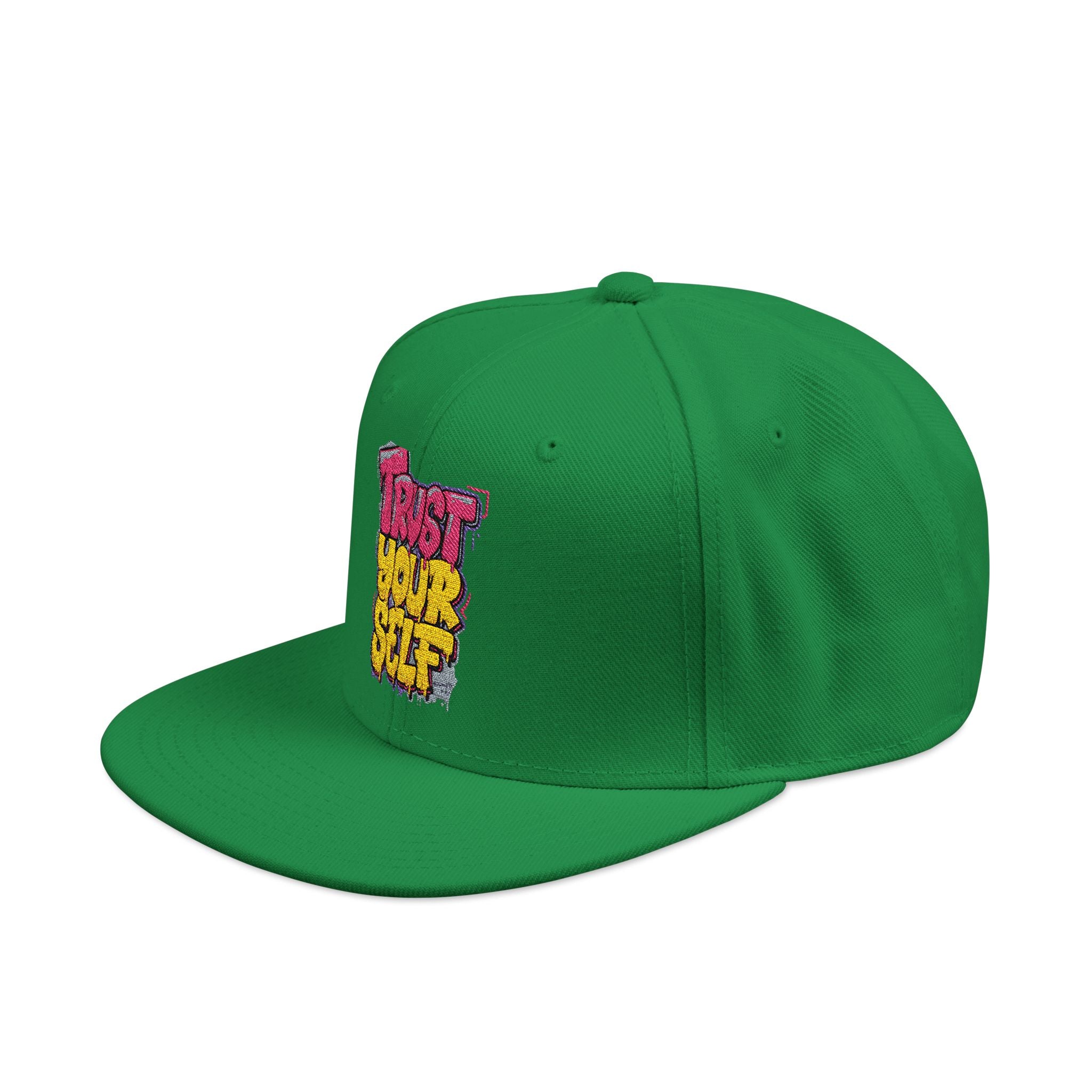 Flat Bill Cap — Embroidered "Trust Your Gut" Street Style Snapback