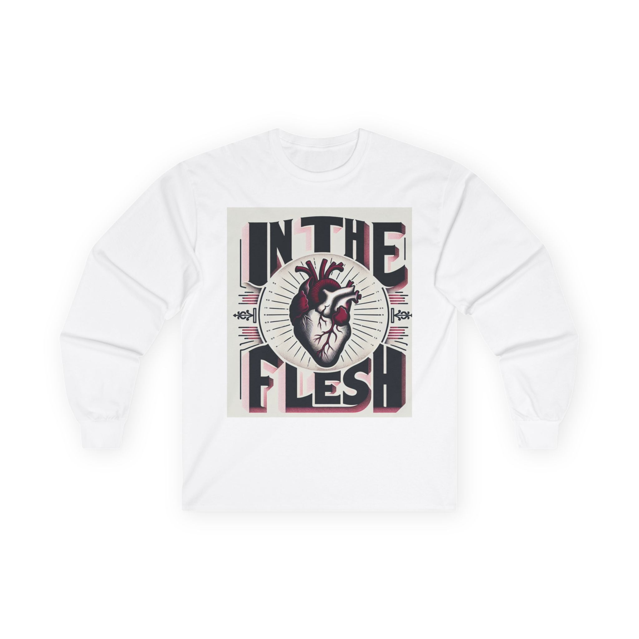 Unisex Graphic Long Sleeve Tee - 'In the Flesh' Shirt, Casual Wear, Trendy Gift, Heart Design, Music Vibe Apparel