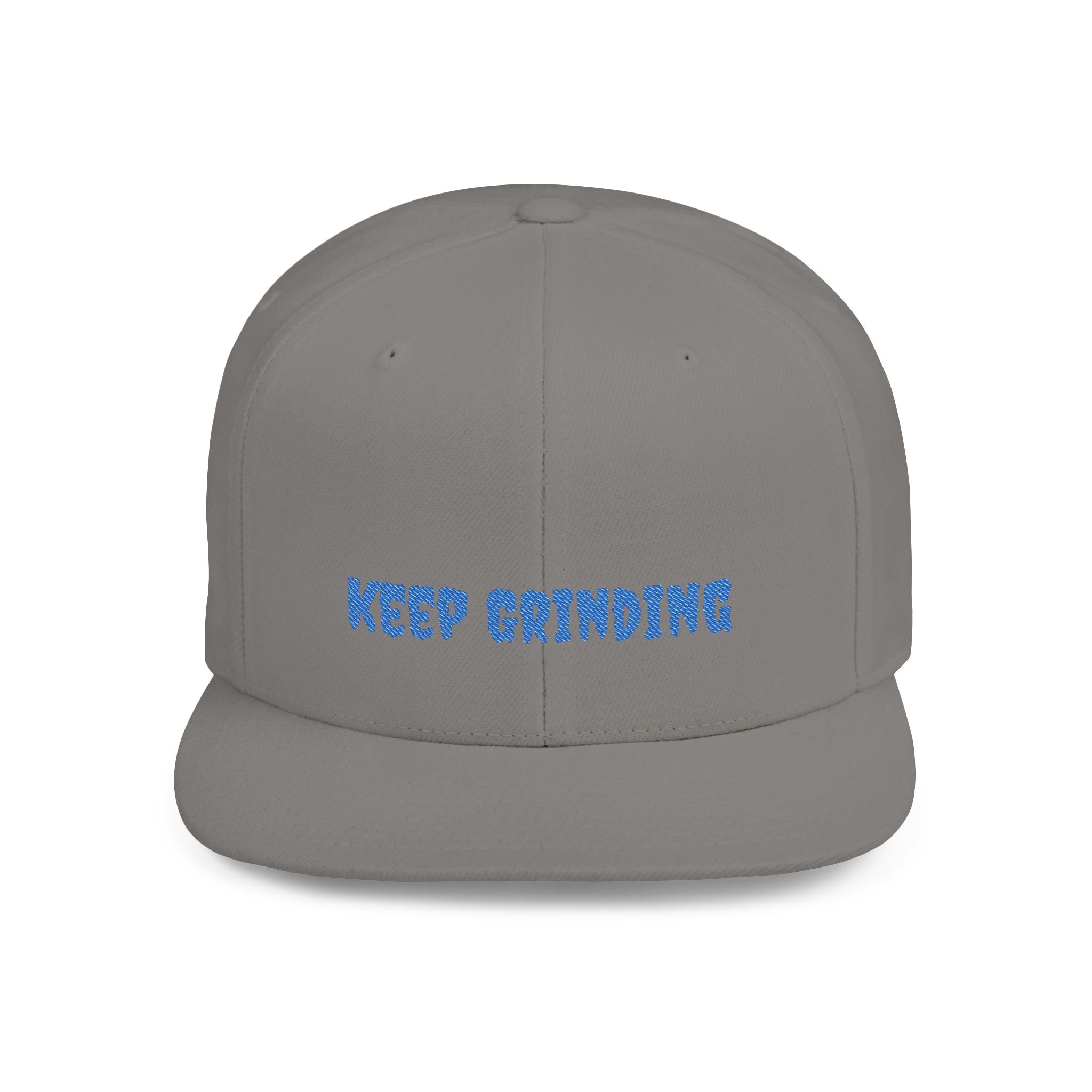 Flat Bill Snapback Cap — Blue Glitch Text Streetwear Hat