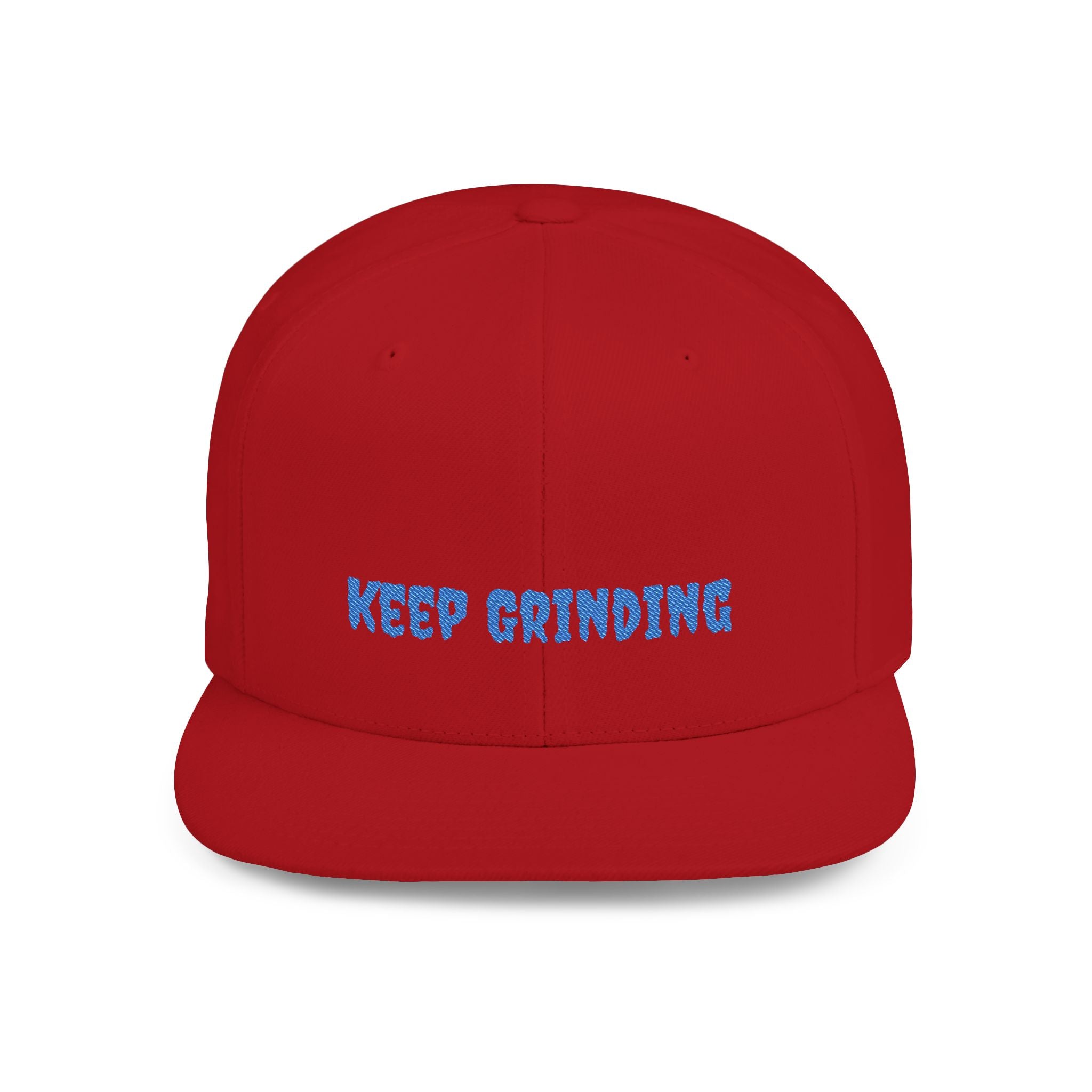 Flat Bill Snapback Cap — Blue Glitch Text Streetwear Hat