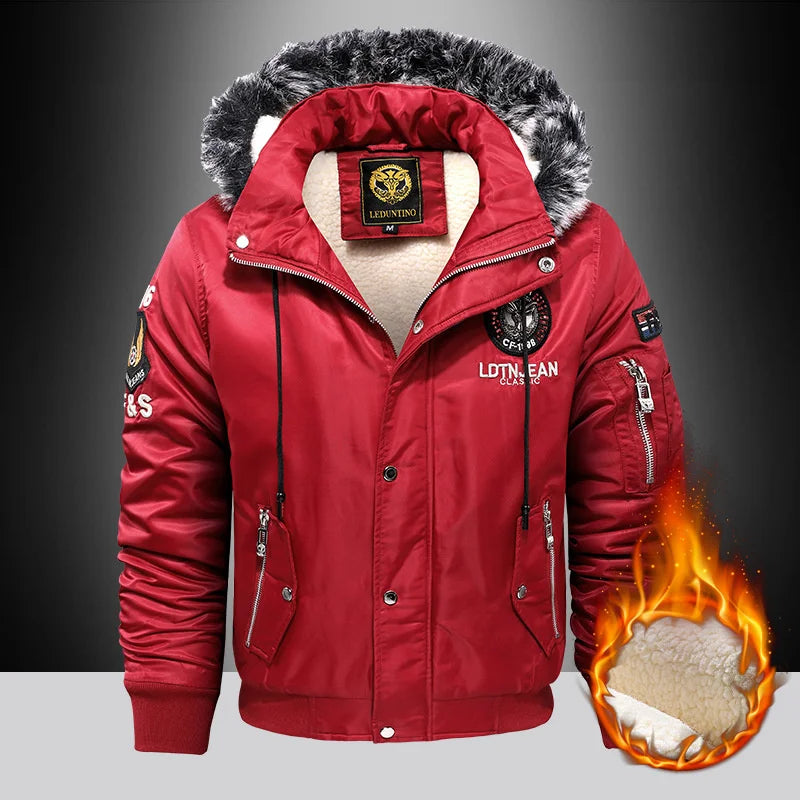 Men's Casual Hooded Parker Coat Winter Warm with Removable Fur Hood Fleece Lined Embroidered Windproof For Cold Weather