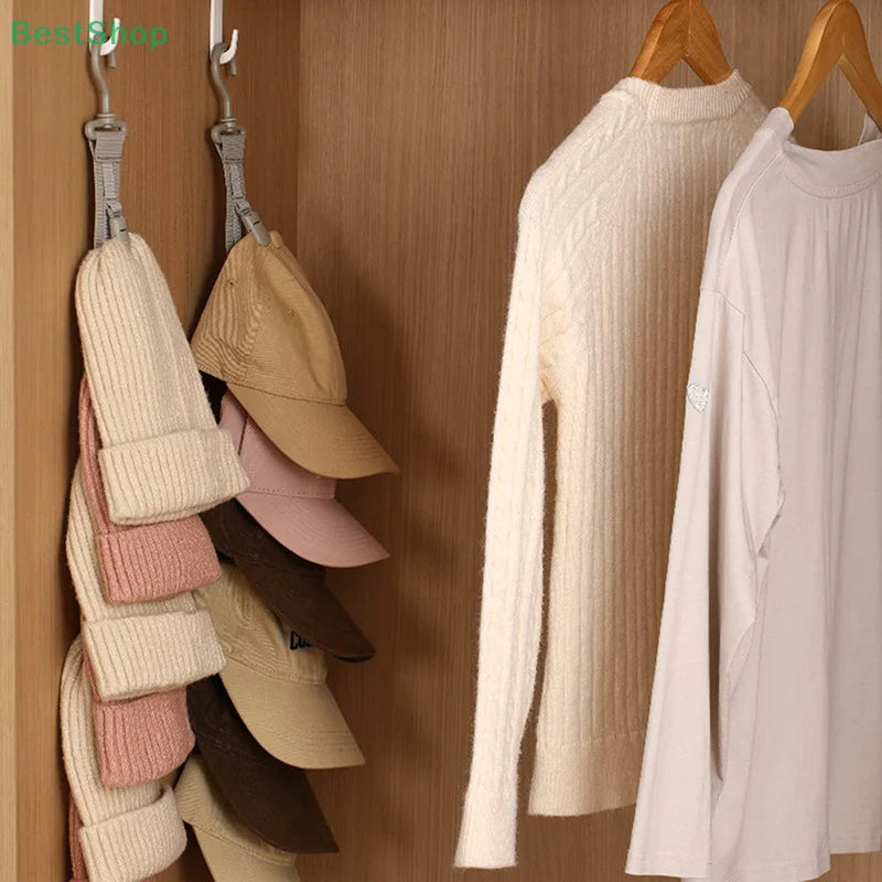 ♥♥♥Hat Storage Rack,Hanging Rope Cap Storage Clips,Baseball Hat Organizer Display,Wardrobe Hat Rack