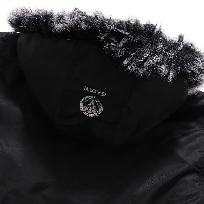 Men's Casual Hooded Parker Coat Winter Warm with Removable Fur Hood Fleece Lined Embroidered Windproof For Cold Weather