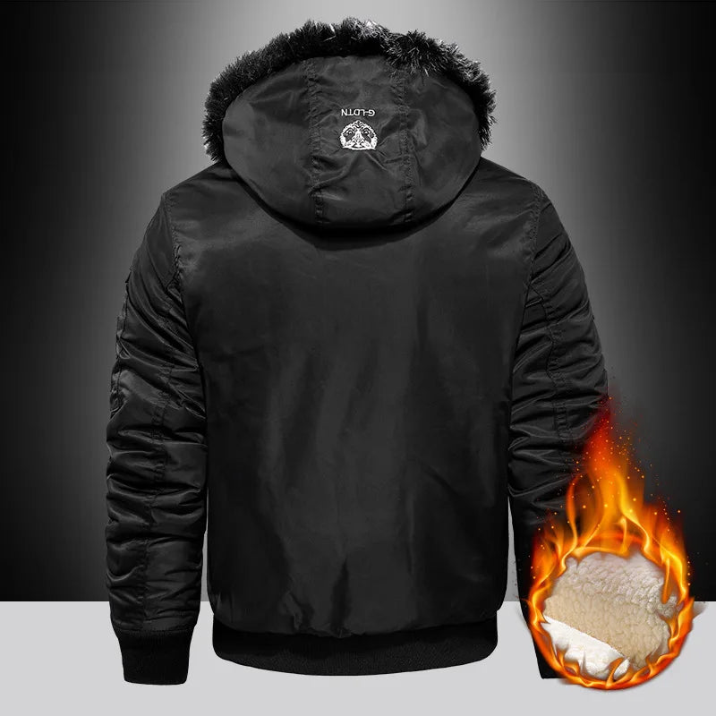 Men's Casual Hooded Parker Coat Winter Warm with Removable Fur Hood Fleece Lined Embroidered Windproof For Cold Weather